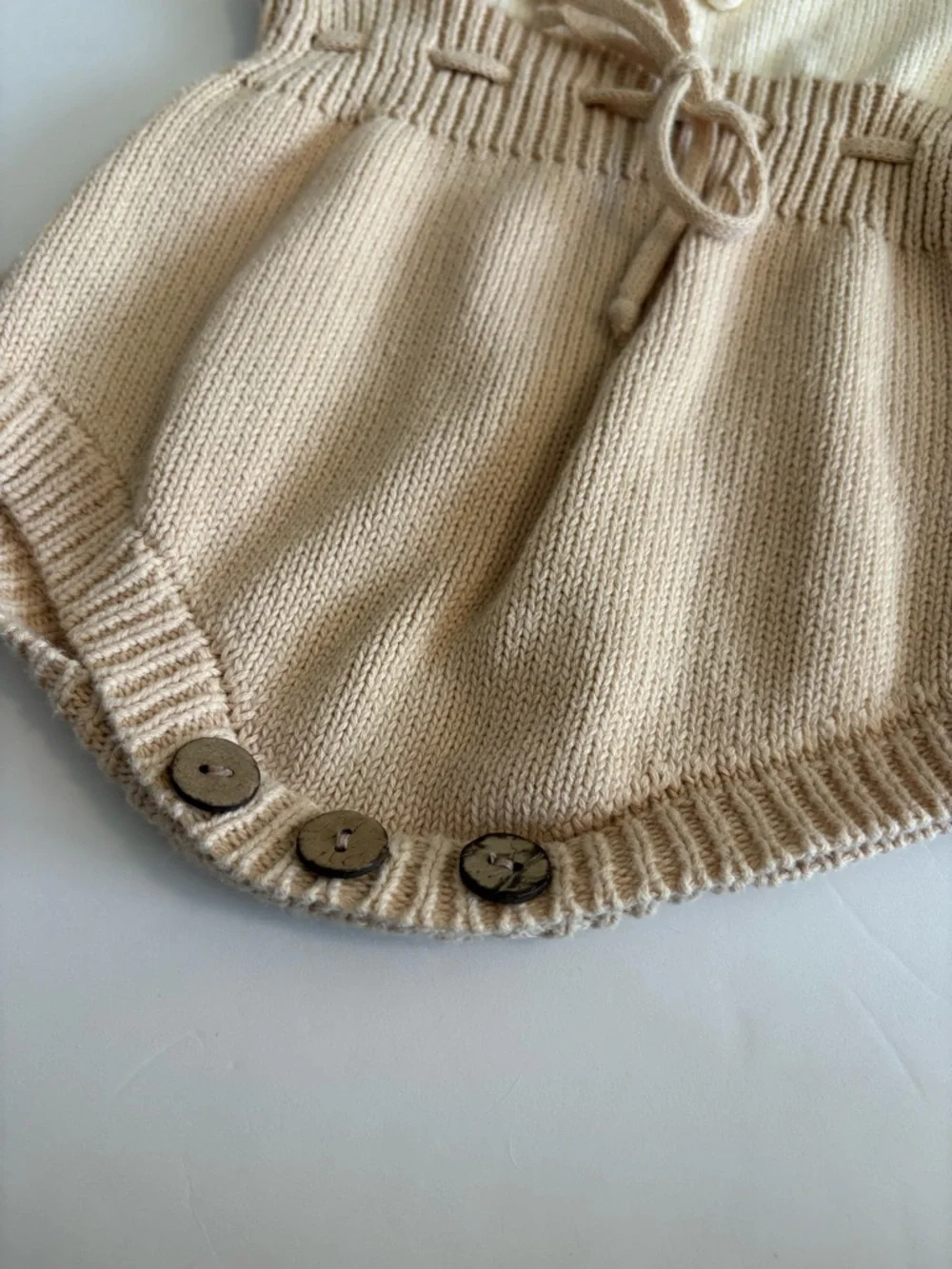 Cream & Beige Pom-Pom Heart Knit Sweater Onesie 12-18months